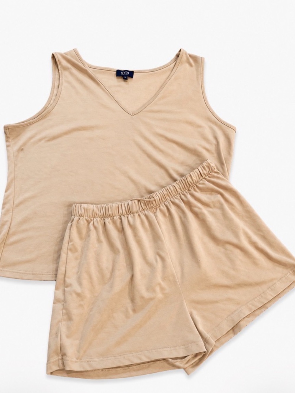 NYDJ Taupe Super Soft Women's Cream V-Neck Tank & Shorts Lounge Set 0X/1X